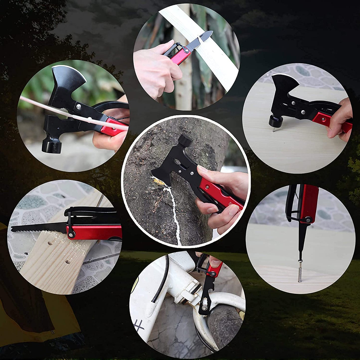 Multitool Camping Multipurpose Tool Accessories Survival Gear and Equipment 14 in 1 Hatchet with Hammer Saw Screwdrivers Pliers Bottle Opener Durable Ideal Gifts for Men Women