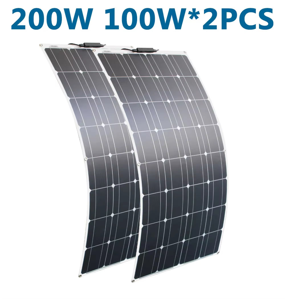 100W 200W 12V Portable Solar Panel Flexible 18V 800W Plate CELLS Monocrystalline Silicon