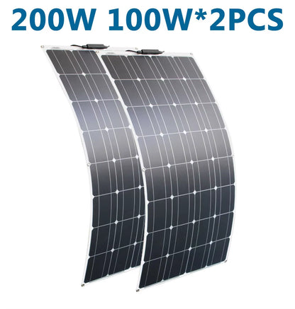 100W 200W 12V Portable Solar Panel Flexible 18V 800W Plate CELLS Monocrystalline Silicon