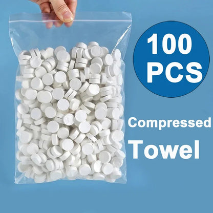100PCS Compressed Towel Mini Portable Soft Disposable Travel Towel Absorbent Ideal for Camping BBQ Outdoor Activities Skin Care