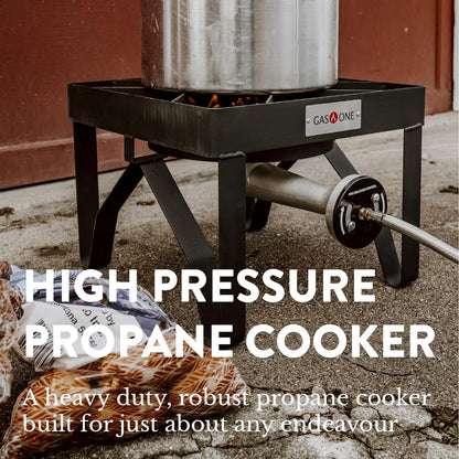 Propane Single Gas Burner 200,000BTU Heavy Duty - 0-20 PSI Adjustable Regulator and Hose Camp