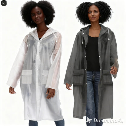 Besshopie EVA Raincoat Lightweight Rain Poncho for Adult Women Reusable 2Pack Long Clear Rain Wear,Black and White,Medium