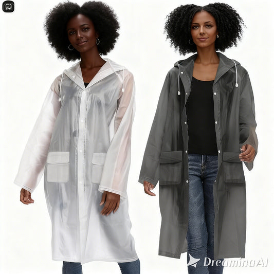 Besshopie EVA Raincoat Lightweight Rain Poncho for Adult Women Reusable 2Pack Long Clear Rain Wear,Black and White,Medium