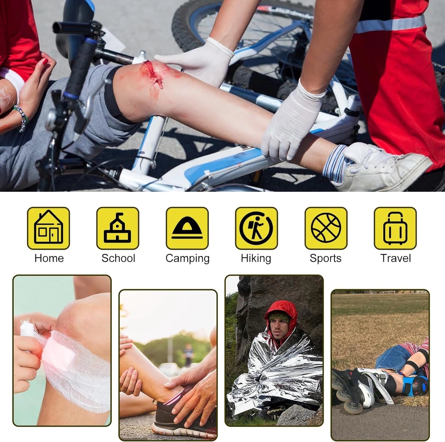 300Piece Small First Aid Kit Refill Supplies for Travel Mini Caming Emergency First Aid Kits Hiking Survival Essential Set for Outdoor Adventure, Yellow 1St Aid
