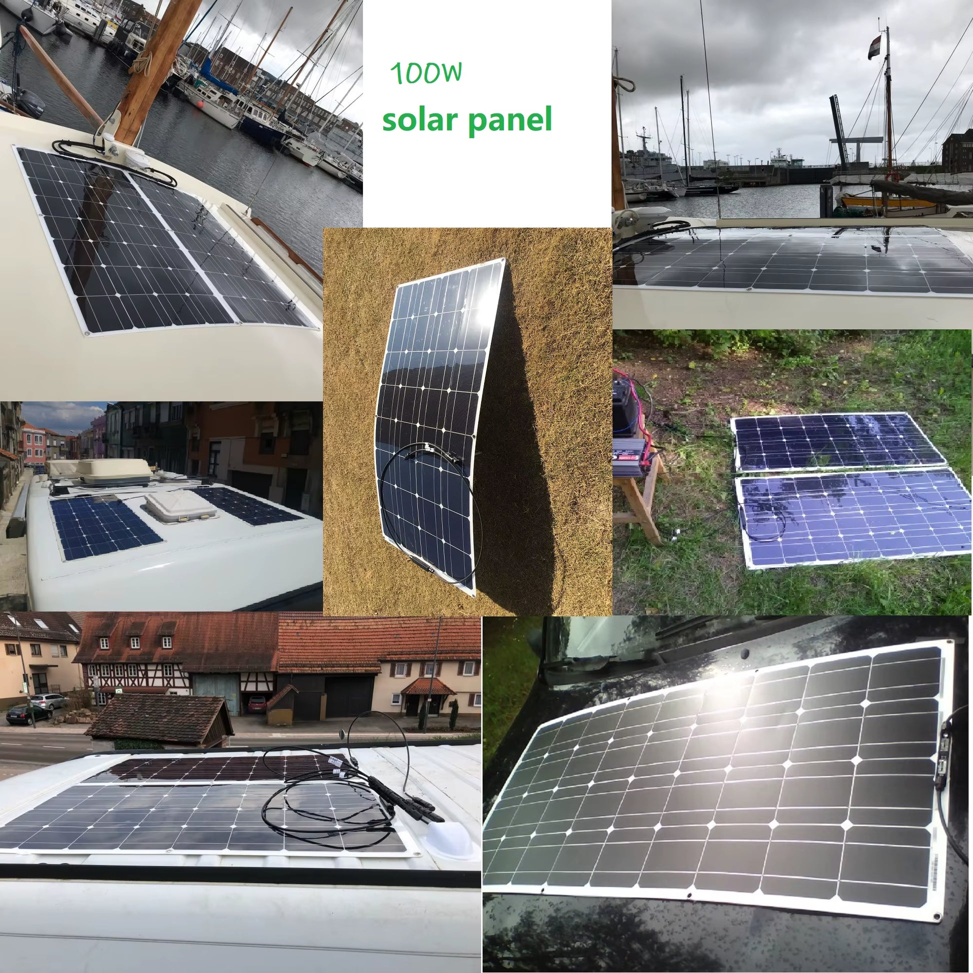 100W 200W 12V Portable Solar Panel Flexible 18V 800W Plate CELLS Monocrystalline Silicon