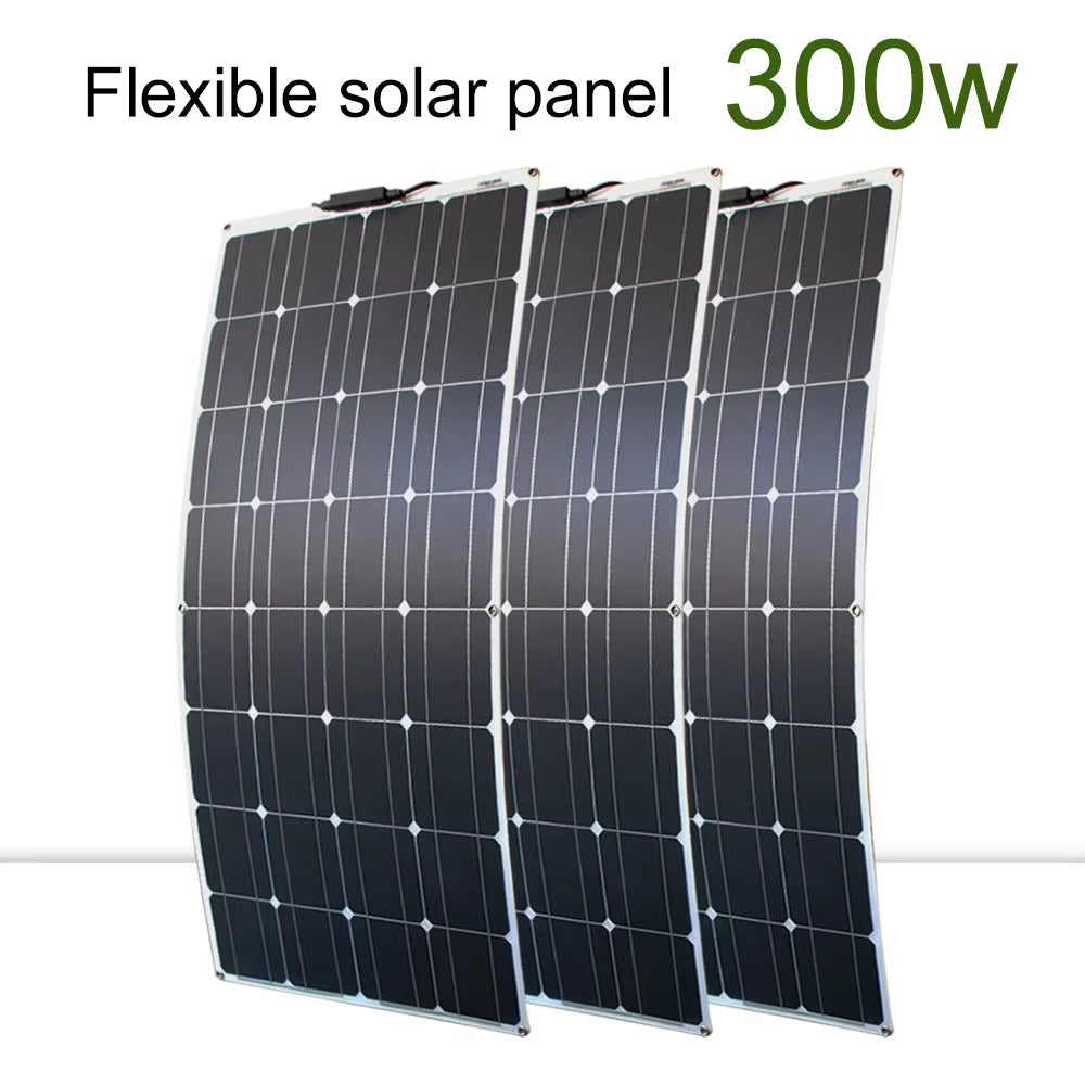 100W 200W 12V Portable Solar Panel Flexible 18V 800W Plate CELLS Monocrystalline Silicon