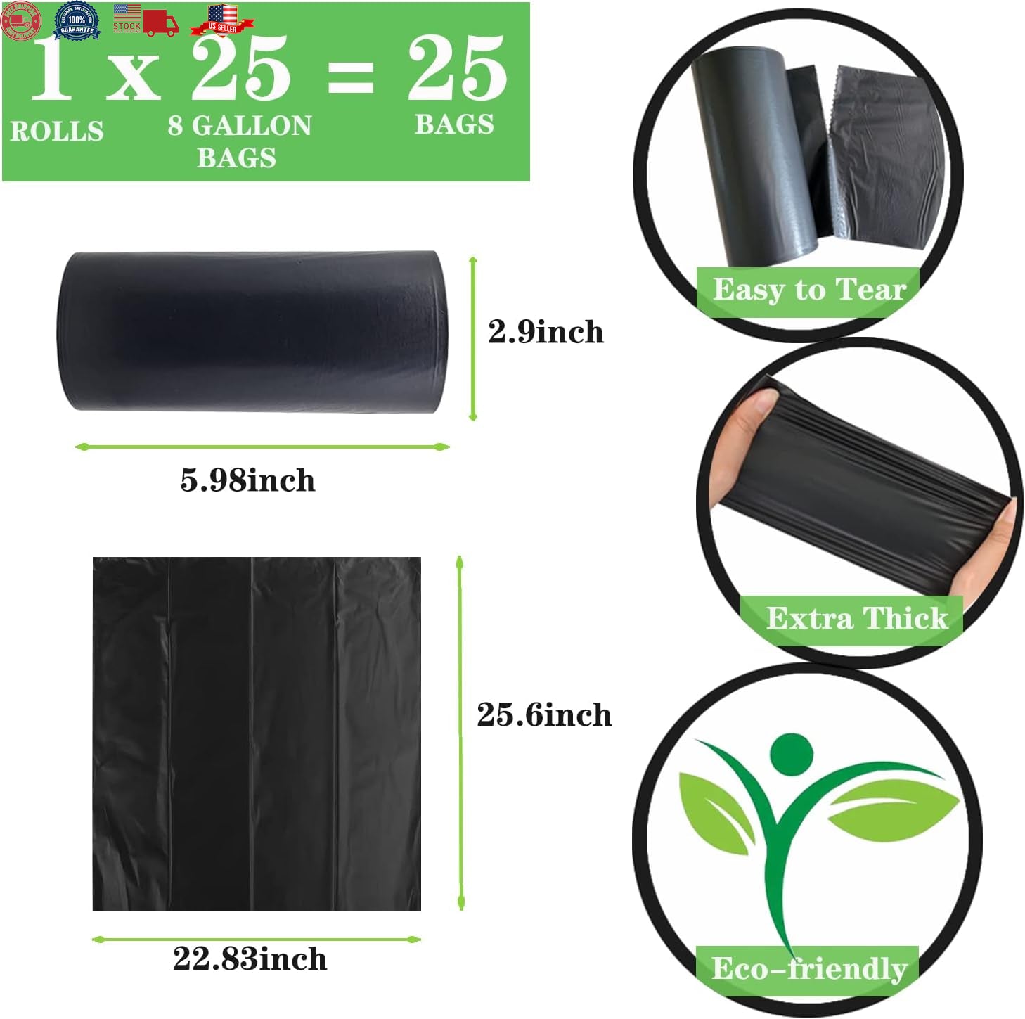 25 Portable Toilet Bags, 8 Gallon Biodegradable Camping Toilet Bags for Portable