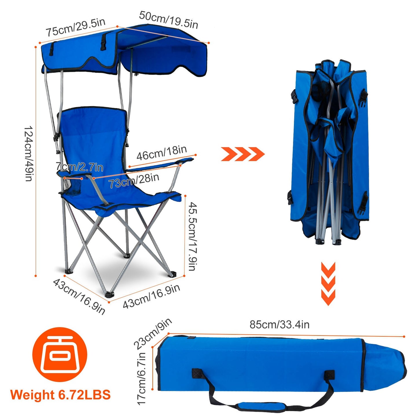 1Pc Foldable Camping Chair With Canopy Cup Holder 330LBS Max Load Folded As A Carry Bag Fedex Shipping